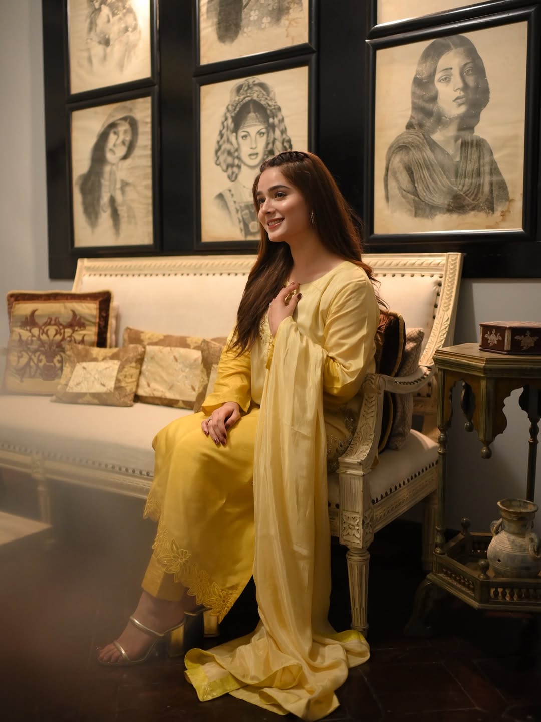 Elegant ombre gold and olive green embroidered silk dress for women  premium stitched 3-piece suit with dupatta, festive wear by Abgeen.