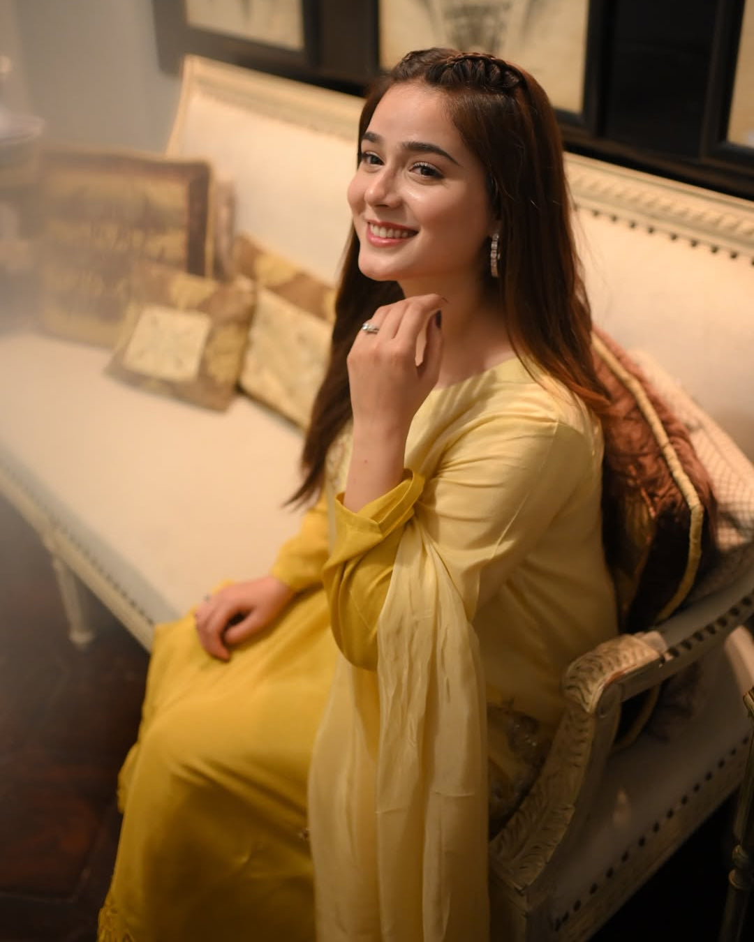 Elegant ombre gold and olive green embroidered silk dress for women  premium stitched 3-piece suit with dupatta, festive wear by Abgeen.